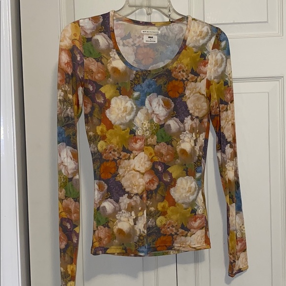 floral mesh long sleeve top